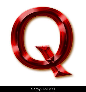 Letter Q from stylish faceted ruby alphabet, shiny gemstone letters, numbers and punctuation marks Stock Photo