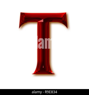 Letter T from stylish faceted ruby alphabet, shiny gemstone letters, numbers and punctuation marks Stock Photo