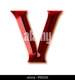 Letter V from stylish faceted ruby alphabet, shiny gemstone letters, numbers and punctuation marks Stock Photo