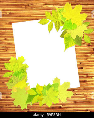 Japanese reed mat, paper sheet and summer leafs Stock Photo - Alamy