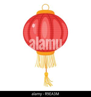 Chinese red color paper lantern isolated on white background. Vector illustration Stock Vector