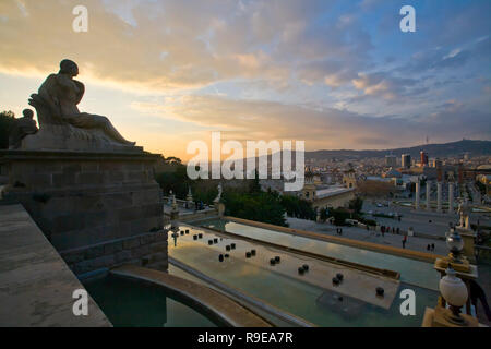 View from Montjuic over Barcelona and Plaza España Stock Photo