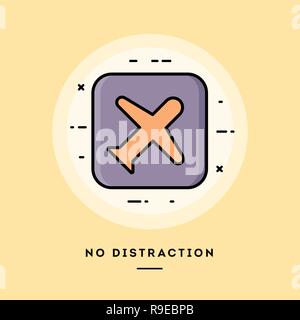 No distraction mode, flat design thin line banner. Stock Vector