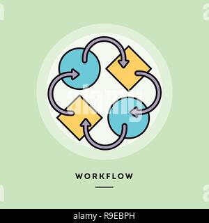 Workflow, flat design thin line banner. Stock Vector