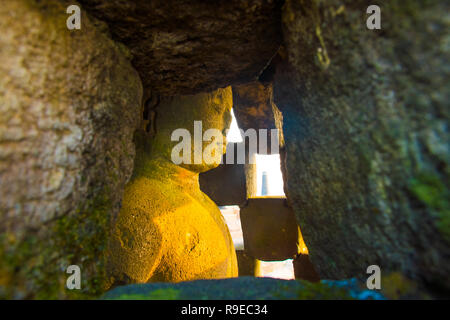 Buddha inside of stupa, Buddhist temple complex Borobudur, Yogyakarta, Jawa, Indonesia Stock Photo