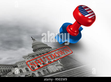 Shutdown of the United States government and USA closed or american federal shut down due to spending bill between the left and the right Stock Photo