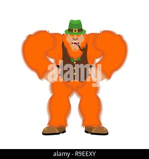 Angry leprechaun face. mad Red-bearded dwarf. St.Patricks Day. Irish traditional holiday. Folk Cultural Festival in Ireland Stock Vector