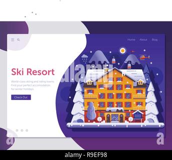 Ski Resort Landing Page Stock Vector