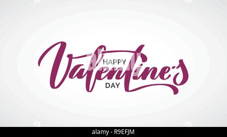 Happy Valentine's Day handwritten lettering. Black calligraphic text with red heart pierced by arrow isolated on white background. Valentines Day holi Stock Vector