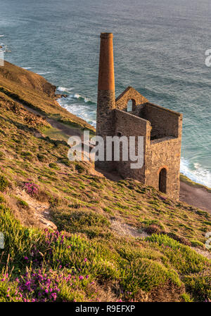 Old Cornish Tin mining engine house on cliff edge at St.Agnes Cornwall UK Stock Photo