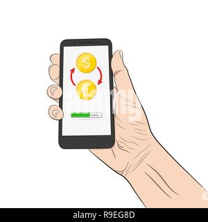 Mobile banking concept. Vector illustration. Currency exchange icon in flat style, isolated. Stock Vector
