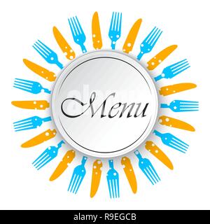 Abstract menu background with knifes and forks. Vector illustration. Round empty background for restaurant menu. Stock Vector