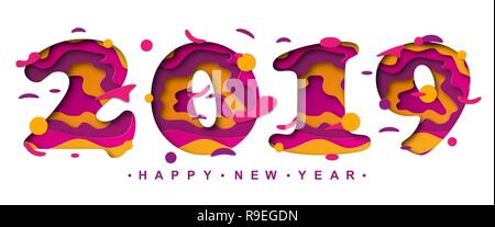2019 Happy New Year. Vector illustration. Holiday greeting card with isolated numbers. Stock Vector