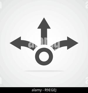 Three-way direction arrow in flat style. Vector illustration. Road direction icon isolated. Stock Vector