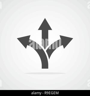 Three-way direction arrow in flat style. Vector illustration. Road direction icon isolated. Stock Vector