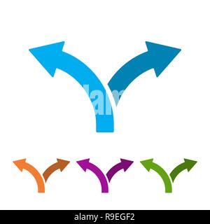 Set of two way direction arrows in flat style. Vector illustration. Road direction icon isolated. Stock Vector