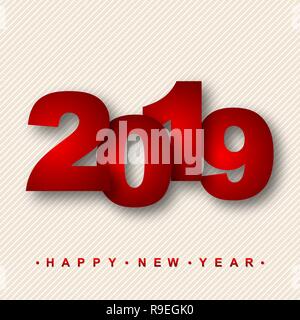 2019 Happy New Year. Vector illustration. Holiday greeting card with red numbers. Stock Vector