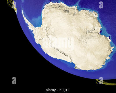 Antarctica from space with visible country borders and global connections representing communication or air travel. 3D illustration. Elements of this  Stock Photo