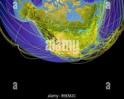 North America from space on Earth with lines, concept of communication, travel, connections. 3D illustration. Elements of this image furnished by NASA Stock Photo