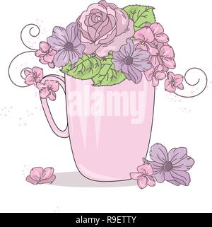 FLOWER TEA Wedding Vector Illustration Set for Print, Invitation, Greeting, Decoration, Congratulation Stock Vector