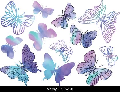 Cartoon Clipart Color Vector Illustration Set PURPLE BUTTERFLIES for Scrapbooking Babybook and Digital Print on Card And Photo Children’s Albums Stock Vector