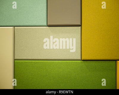 Close-up shot of Rectangle colored fabric boards in yellow and green tones Stock Photo