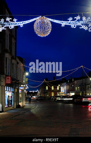 Christmas lights in Spalding town centre; Lincolnshire County; England; UK Stock Photo