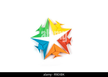 Paper origami fishes isolated on white background. Stock Photo