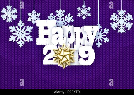 Christmas background with decorative papercut snowflake. Knit pattern. Merry Christmas and Happy New Year Greetings card. Paper cut snowflakes design. Stock Vector