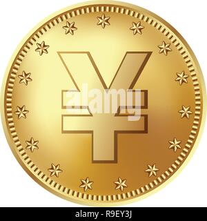 Golden Japanese yen or Chinese yuan coin, money. Stock Vector