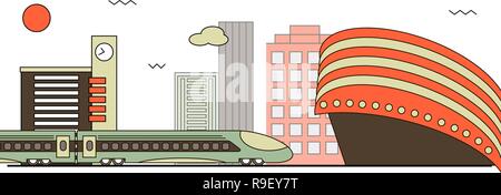 Suburban train station. Flat design style. Vector Illustration Stock Vector