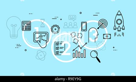 Line thin flat design illustration concept for business process Stock Vector