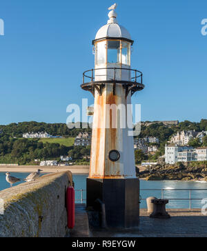 The iconic lighthouse on Smeatons pier St.ives Cornwall UK Stock Photo