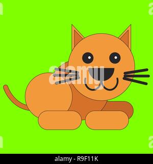 Cat in cartoon flat style. Vector illustration on color background Stock Vector