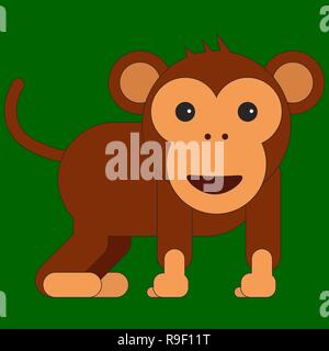 Monkey in cartoon flat style. Vector illustration on color background Stock Vector