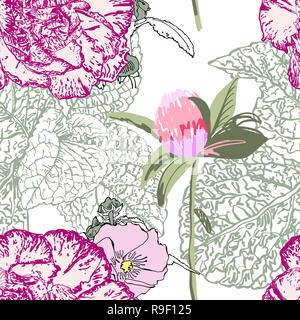 seamless floral pattern with realistic flower design Stock Vector