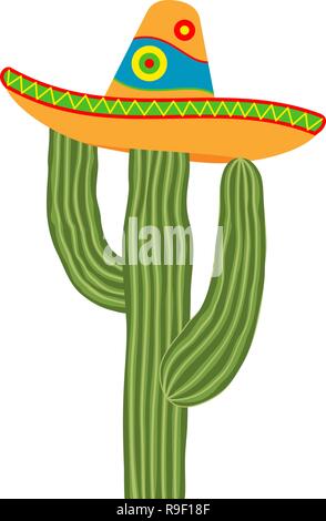 Colorful cartoon cactus in sombrero hat Stock Vector