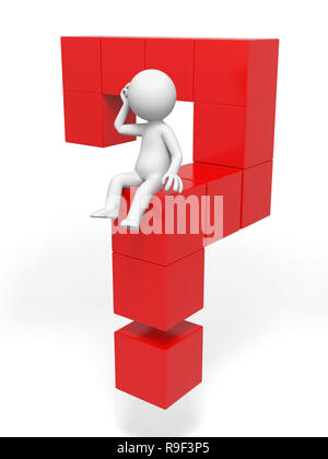 Question mark, a man sitting on a question mark Stock Photo