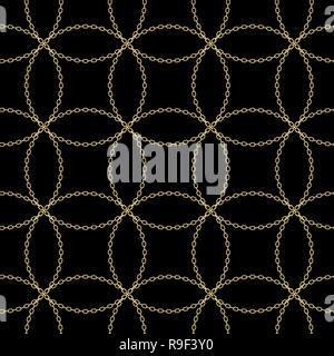 Art Deco Style Textured Golden Chain Seamless Pattern. Gold Necklace Repeating Vector Background. Cloth design. Can be used for wallpaper, pattern fil Stock Vector