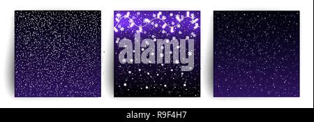 Christmas background with falling snowflakes, lights garlands. Snow background. Set of christmas greeting card design template for flyer, banner, invi Stock Vector