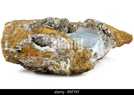 blue barite crystals on matrix from Morocco isolated on white background Stock Photo