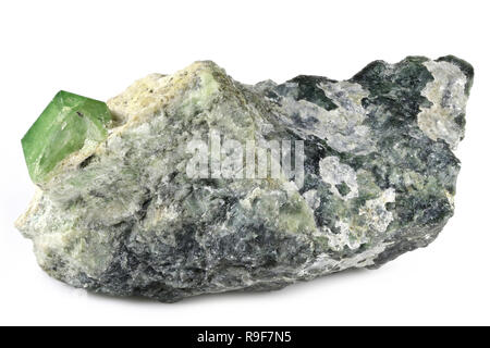 green garnet on matrix from Khost, Afghanistan isolated on white background Stock Photo