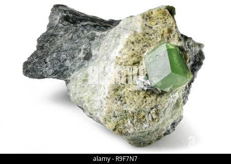 green garnet on matrix from Khost, Afghanistan isolated on white background Stock Photo