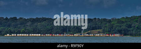 Panama Canal Railway Train with container cargo along the Panama Canal Stock Photo