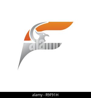 creative initial letter F with eagle bird logo template vector illustration, Logo for corporate identity of company of letter F, Typographical font Stock Vector