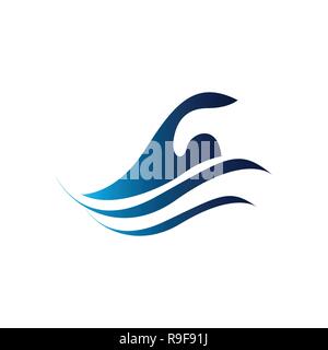 Swim pool swimming pool icon. Human is swimming, abstract blue illustration on white background. Stock Vector