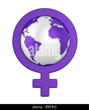 Female Gender Symbol with Globe (Women's International Day Concept) Stock Photo