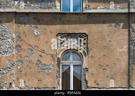 Window Of An Old Building With Bullet Holes From The Balkan War Window Front Or House Front In