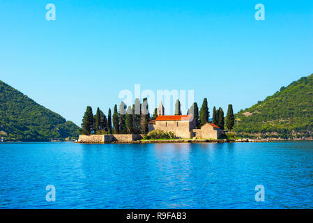 Saint George Island containing Saint George Benedictine monastery and old graveyard, Perast, Montenegro Stock Photo