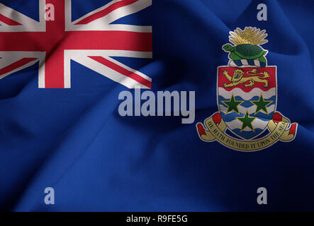 Closeup of Ruffled Cayman Islands Flag, Cayman Islands Flag Blowing in Wind Stock Photo